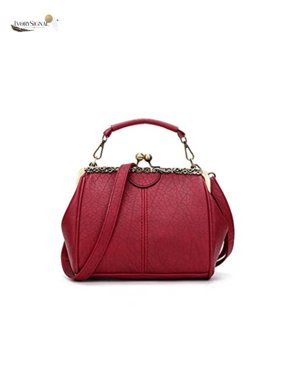 Retro Leather Kiss Lock Crossbody Evening Clutch Purse